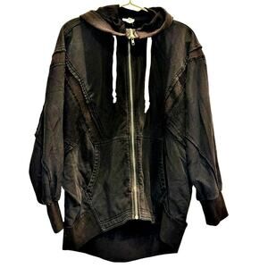 POL – Washed Thermal Knit Zip Hoodie – Black – Size Small